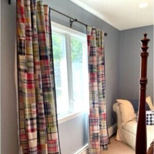 POTTERY BARN KIDS Blue Madras Plaid Patchwork Blackout Curtain Panel (4)